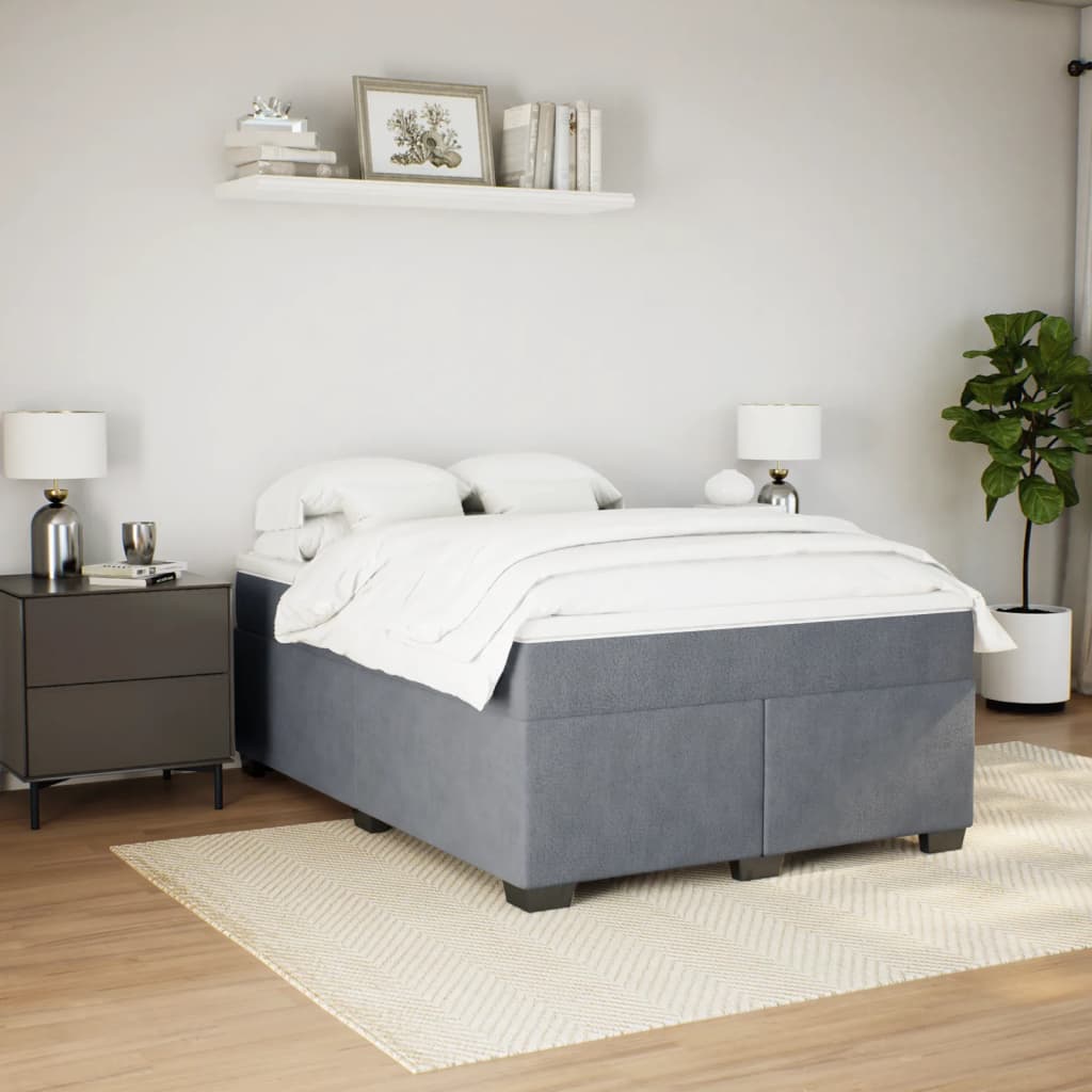 Box Spring Bed with Mattress Dark Grey Double Velvet