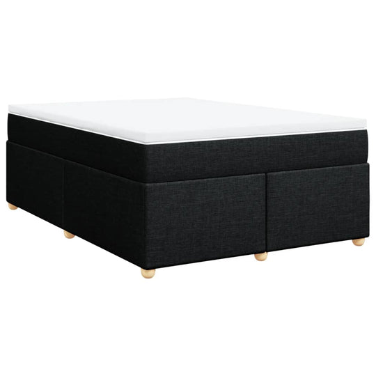 Box Spring Bed with Mattress Black Queen Fabric