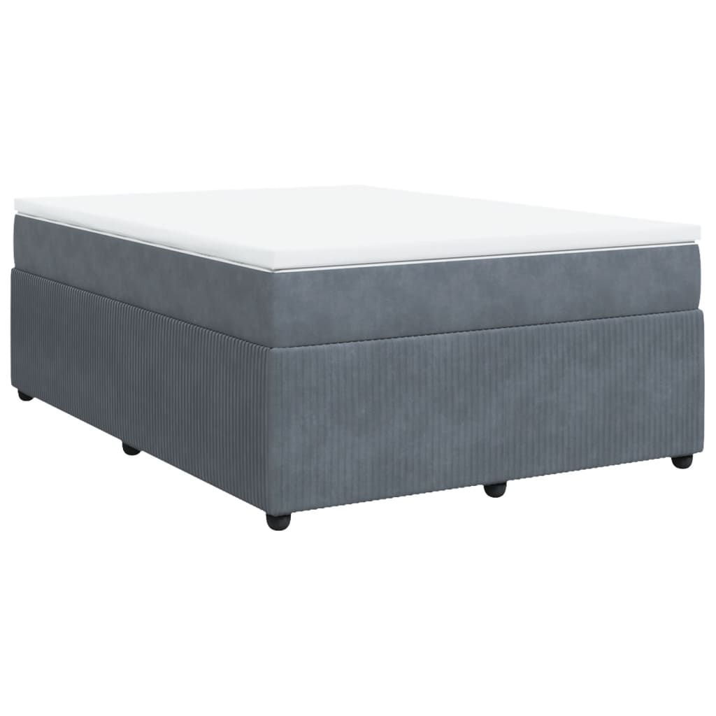 Box Spring Bed with Mattress Dark Grey Queen Velvet