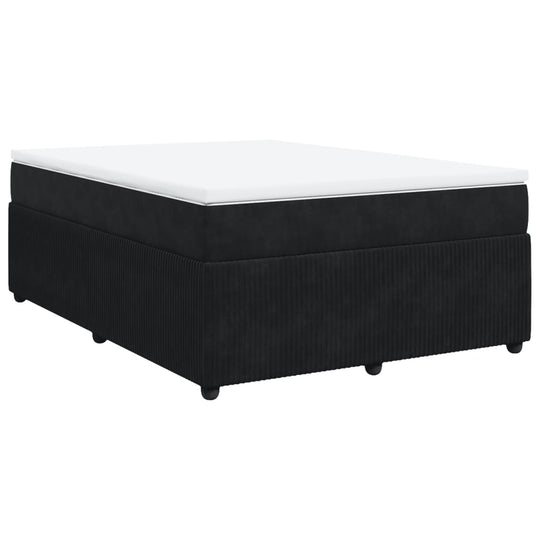 Box Spring Bed with Mattress Black Queen Velvet