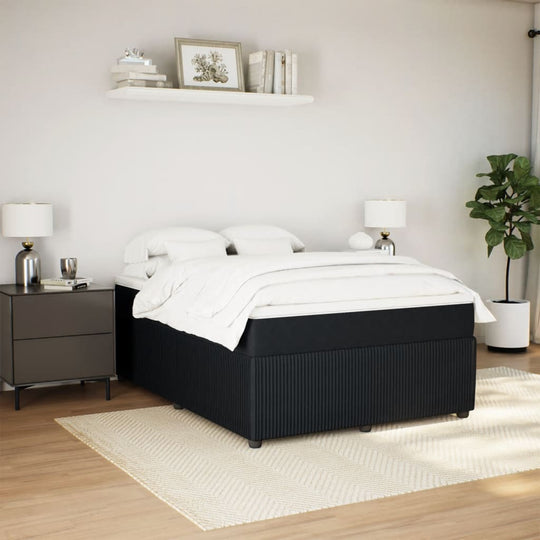 Box Spring Bed with Mattress Black Queen Velvet