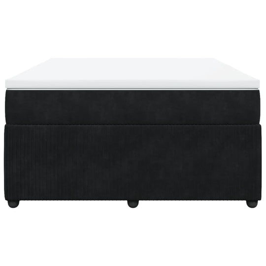 Box Spring Bed with Mattress Black Queen Velvet