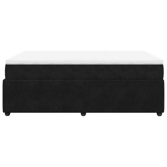 Box Spring Bed with Mattress Black Queen Velvet