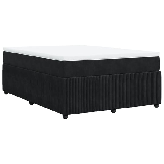 Box Spring Bed with Mattress Black Queen Velvet