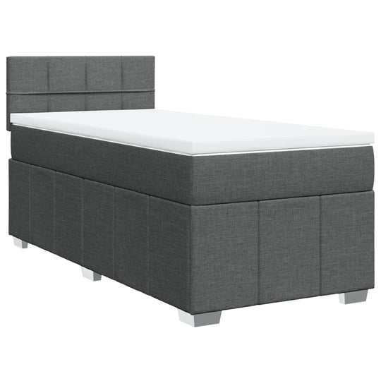 Affordable dark grey king single box spring bed with mattress, DIY assembly, quality polyester fabric for luxe comfort.