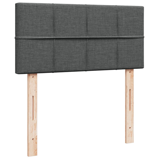 Dark grey fabric king single box spring bed headboard with wooden supports, offering affordable, quality, and luxe style.