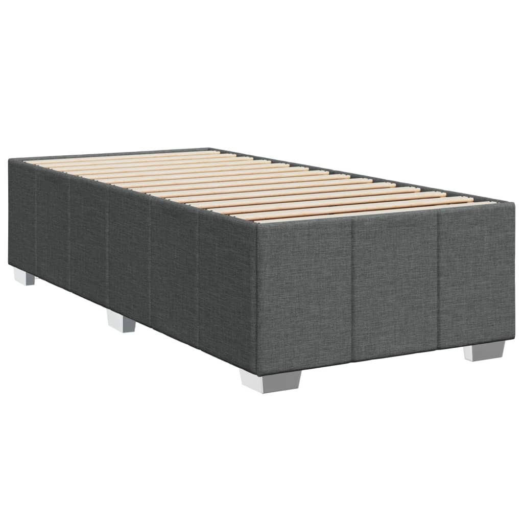 Affordable dark grey king single box spring bed, DIY setup, quality polyester fabric, and luxe design for restful sleep