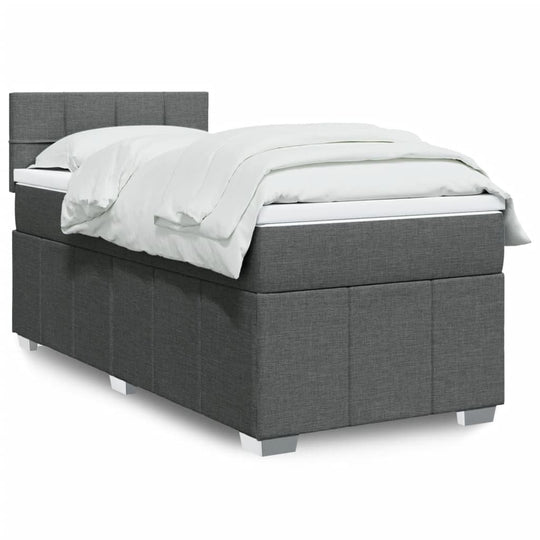 Affordable dark grey king single box spring bed with mattress, quality fabric for luxe DIY comfort and support.