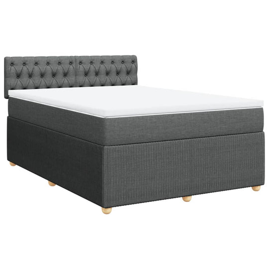 Box Spring Bed with Mattress Dark Grey Queen Fabric