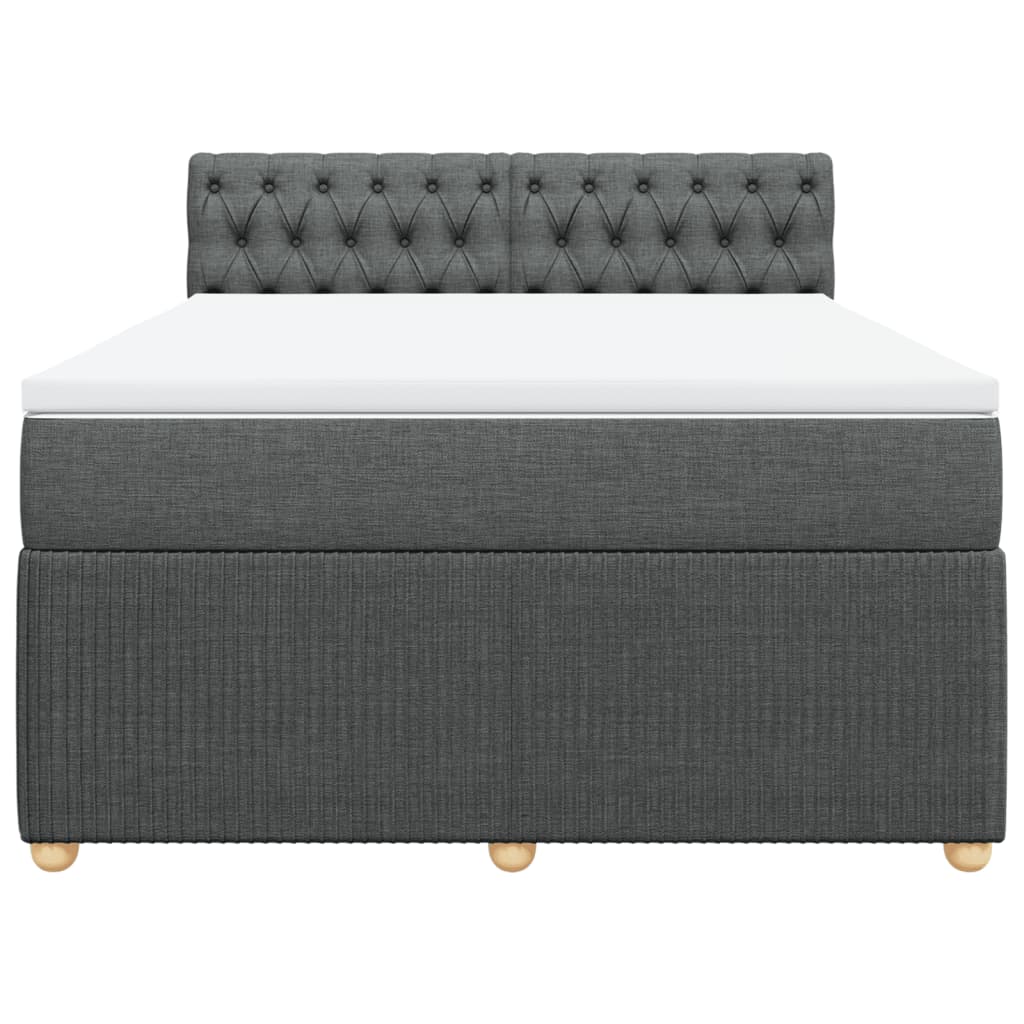 Box Spring Bed with Mattress Dark Grey Queen Fabric