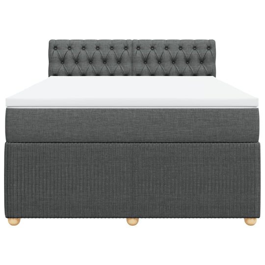 Box Spring Bed with Mattress Dark Grey Queen Fabric