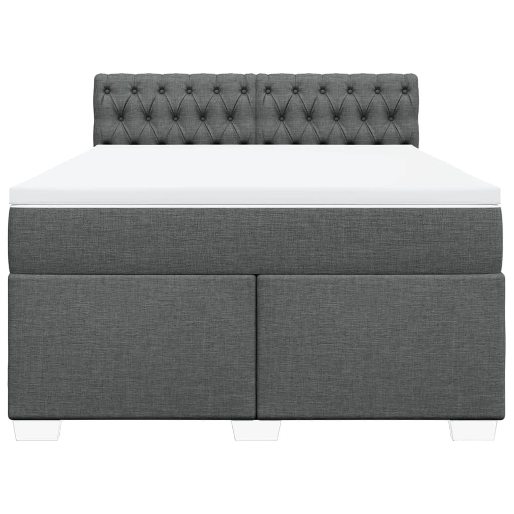 Box Spring Bed with Mattress Dark Grey Queen Fabric