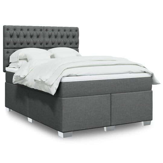 Box Spring Bed with Mattress Dark Grey Queen Fabric