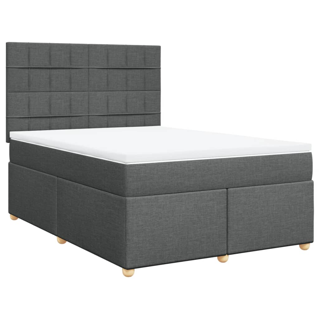 Affordable dark grey queen box spring bed with mattress, quality polyester fabric, luxe DIY design for restful sleep.