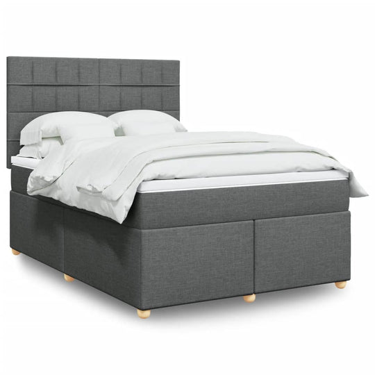 Affordable dark grey queen box spring bed with mattress, offering luxe comfort and quality. Ideal for DIY and cheap bedroom upgrades.