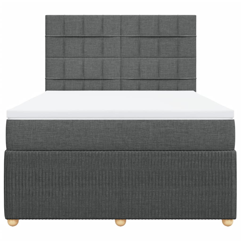 Affordable dark grey queen box spring bed with quality pocket spring mattress, DIY setup, and luxe polyester fabric upholstery.