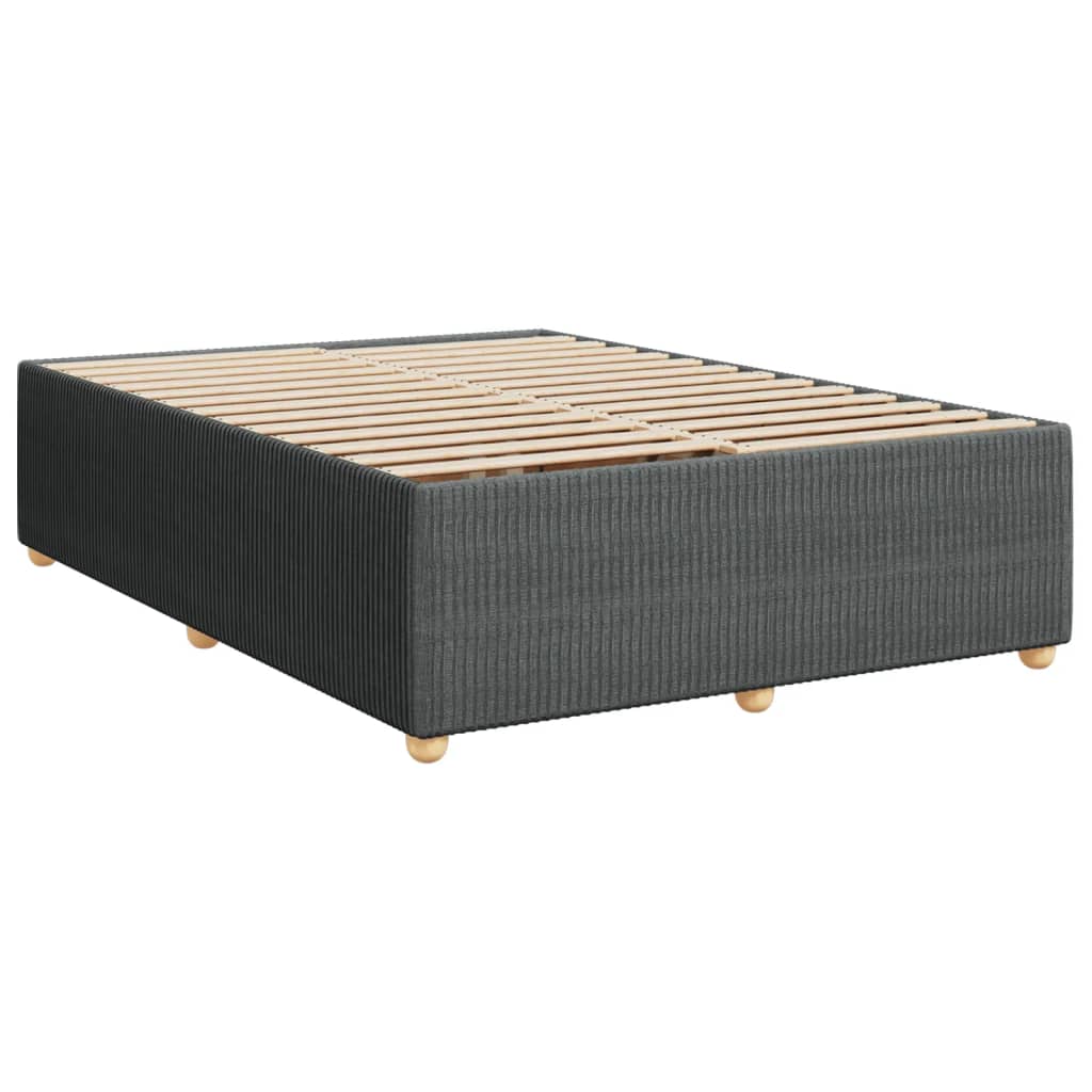 Dark grey fabric queen box spring bed frame, affordable and quality DIY furniture, ideal for a luxe bedroom setup.