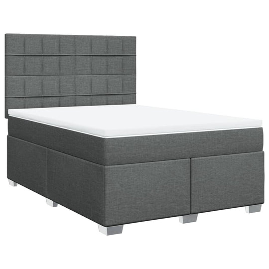 Affordable dark grey queen box spring bed with mattress, featuring soft and durable fabric for quality DIY luxe comfort.