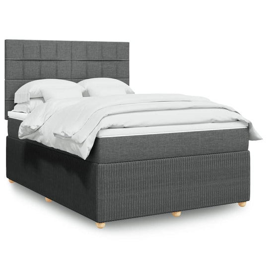 Affordable dark grey queen box spring bed with mattress, featuring soft durable polyester fabric for quality DIY luxe comfort.