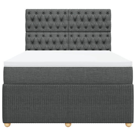 Box Spring Bed with Mattress Dark Grey Queen Fabric