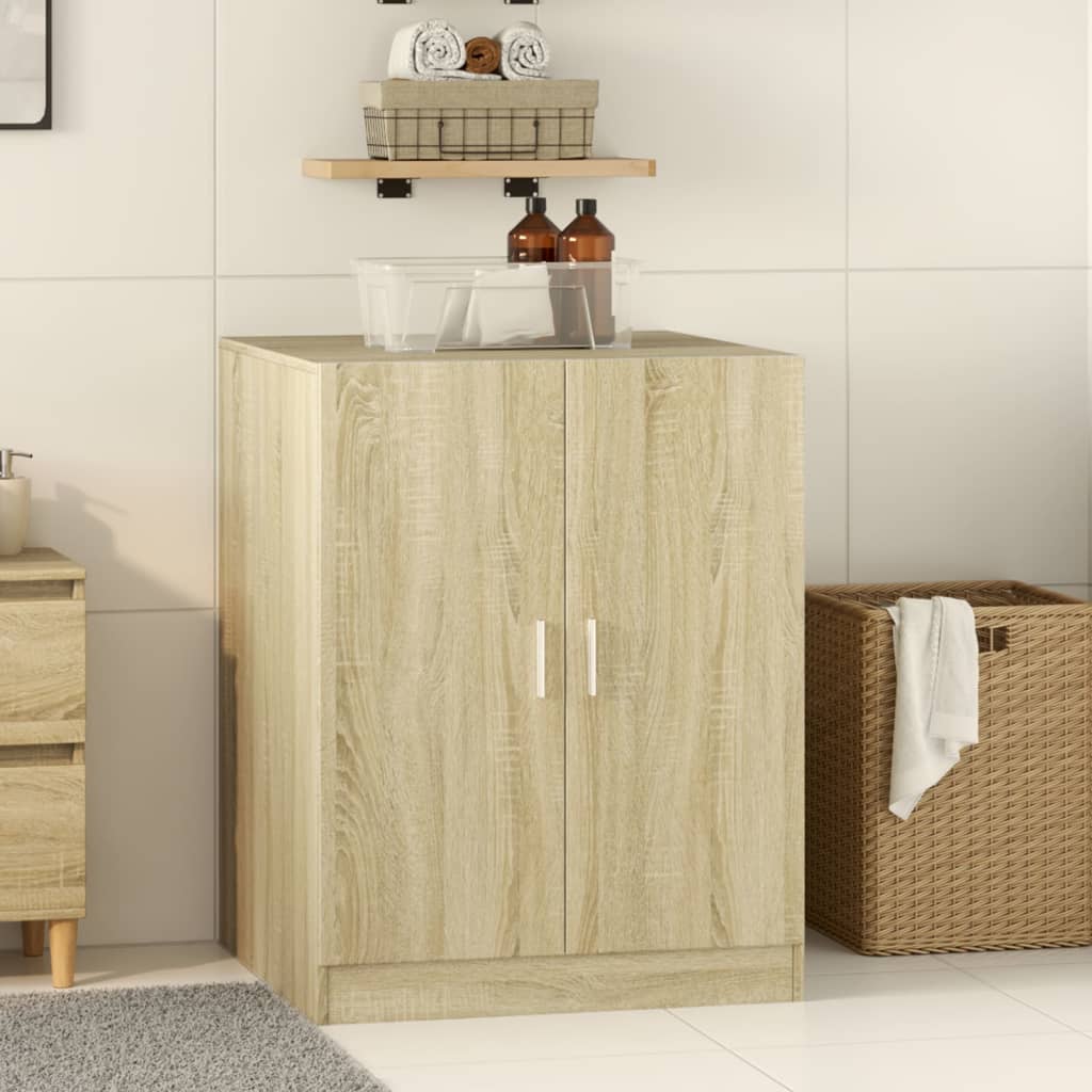 Affordable Sonoma Oak washing machine cabinet with two doors, offering quality storage space for bathrooms or laundry rooms.