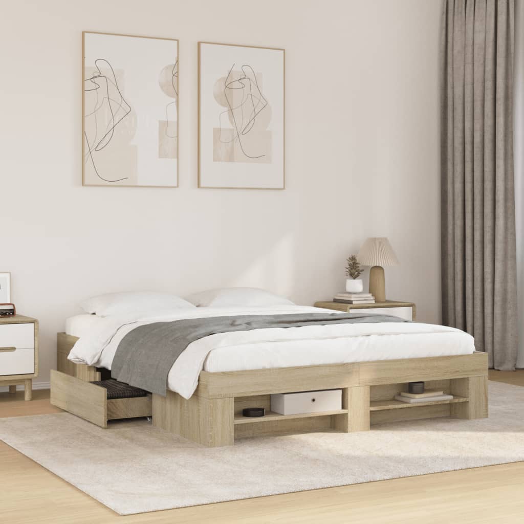 Bed Frame without Mattress Sonoma Oak 150x200 cm Engineered Wood