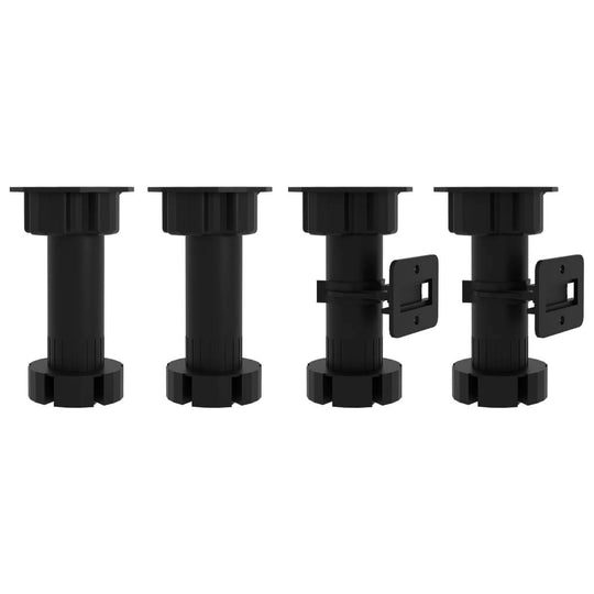 Adjustable black cabinet legs for DIY furniture projects, set of four sturdy supports suitable for home improvement needs.