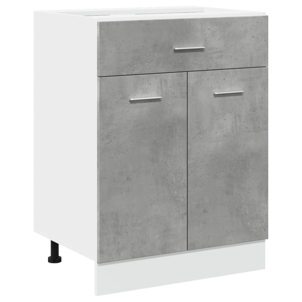 Affordable concrete grey drawer bottom cabinet with 1 drawer and 2 compartments, quality engineered wood, perfect for DIY kitchen storage.