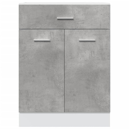 Concrete grey drawer bottom cabinet with 1 drawer and 2 compartments, made of engineered wood for affordable and quality kitchen storage.