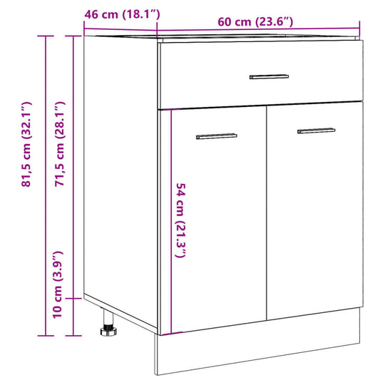 Drawer bottom cabinet in concrete grey, 60x46x81.5 cm, featuring 1 drawer and 2 compartments. Affordable, quality DIY kitchen storage.