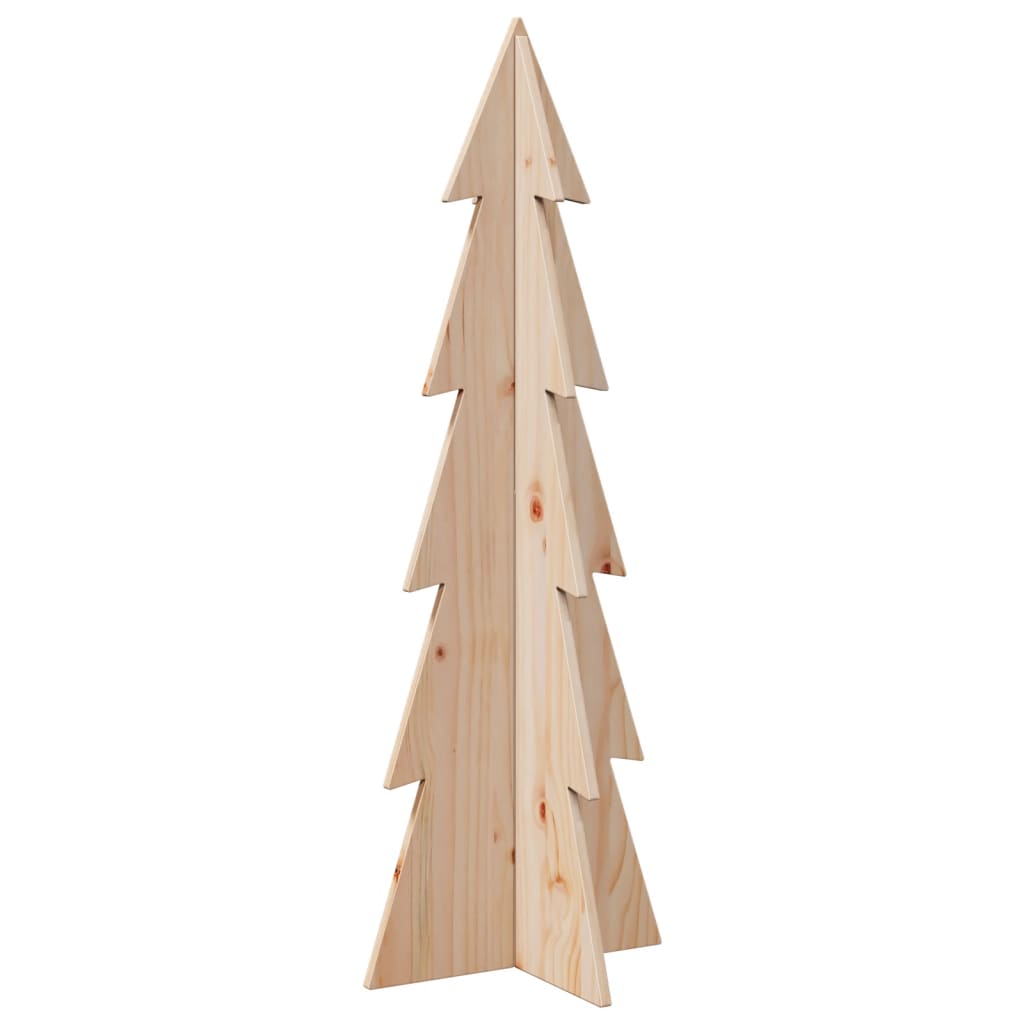 Wooden Christmas tree 112 cm solid pine for decoration, natural wood with knots and cracks, affordable quality, adds rustic festive charm.