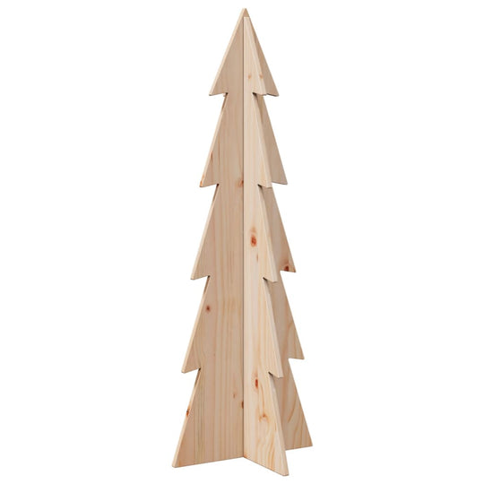 Wooden Christmas tree 112 cm solid pine for decoration, natural wood with knots and cracks, affordable quality, adds rustic festive charm.