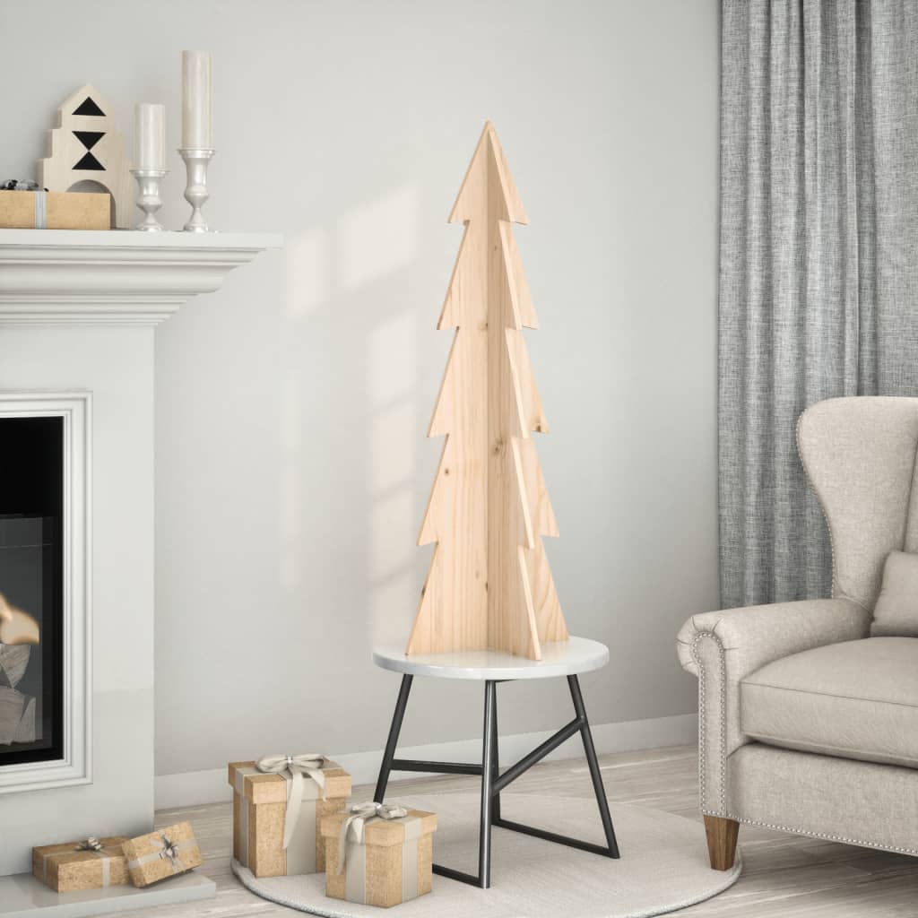 Affordable quality wooden Christmas tree for decoration, 112 cm solid wood pine, adds unique rustic charm to home or office.