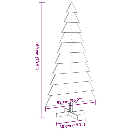 Diagram of 180 cm tall wooden Christmas tree with dimensions of 92 cm width and 50 cm base.