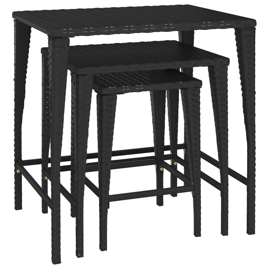 Garden Nesting Tables 3 pcs Black Poly Rattan