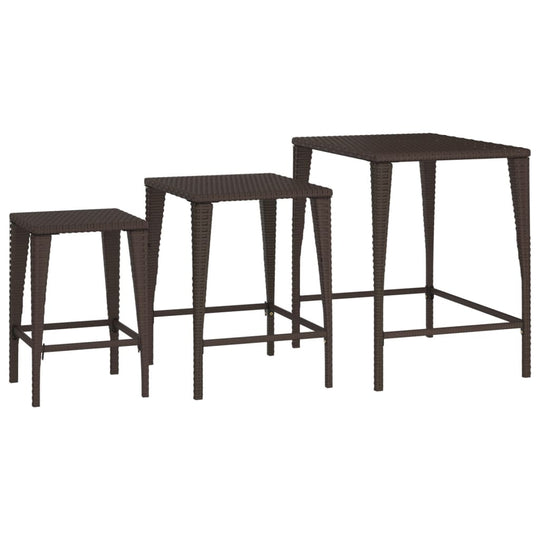 Garden Nesting Tables 3 pcs Brown Poly Rattan