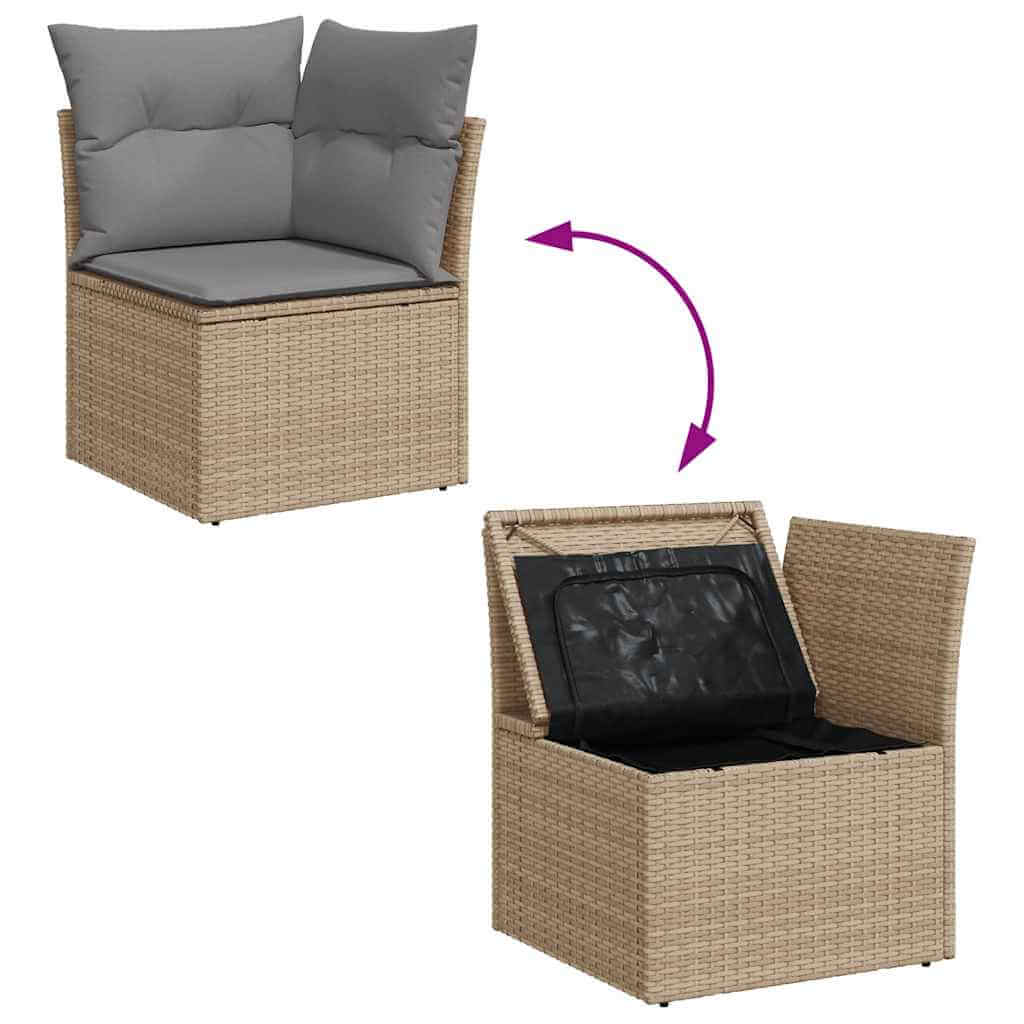 10 Piece Garden Sofa Set storage chair with cushions, showing open and closed positions for versatile outdoor use.