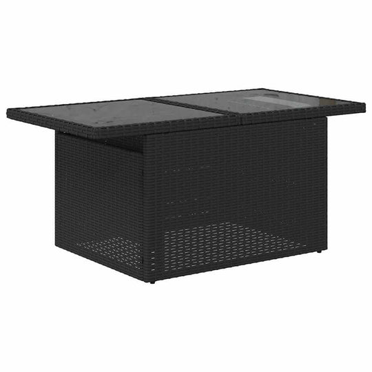 Black poly rattan table from a luxe 11 piece garden sofa set with quality and affordable design, perfect for DIY outdoor spaces.