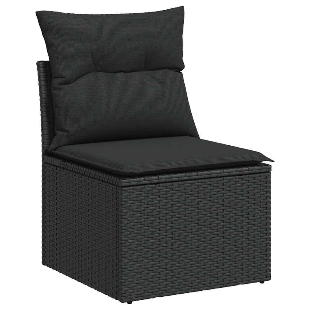 Black poly rattan garden sofa chair with cushion, part of 10-piece set, offering affordable DIY luxe quality for outdoor living.