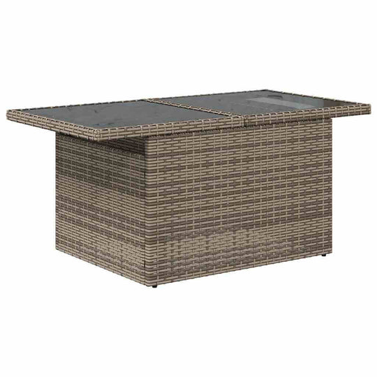 Grey poly rattan garden coffee table from affordable 10 piece sofa set for backyard DIY, offering luxe comfort and quality.