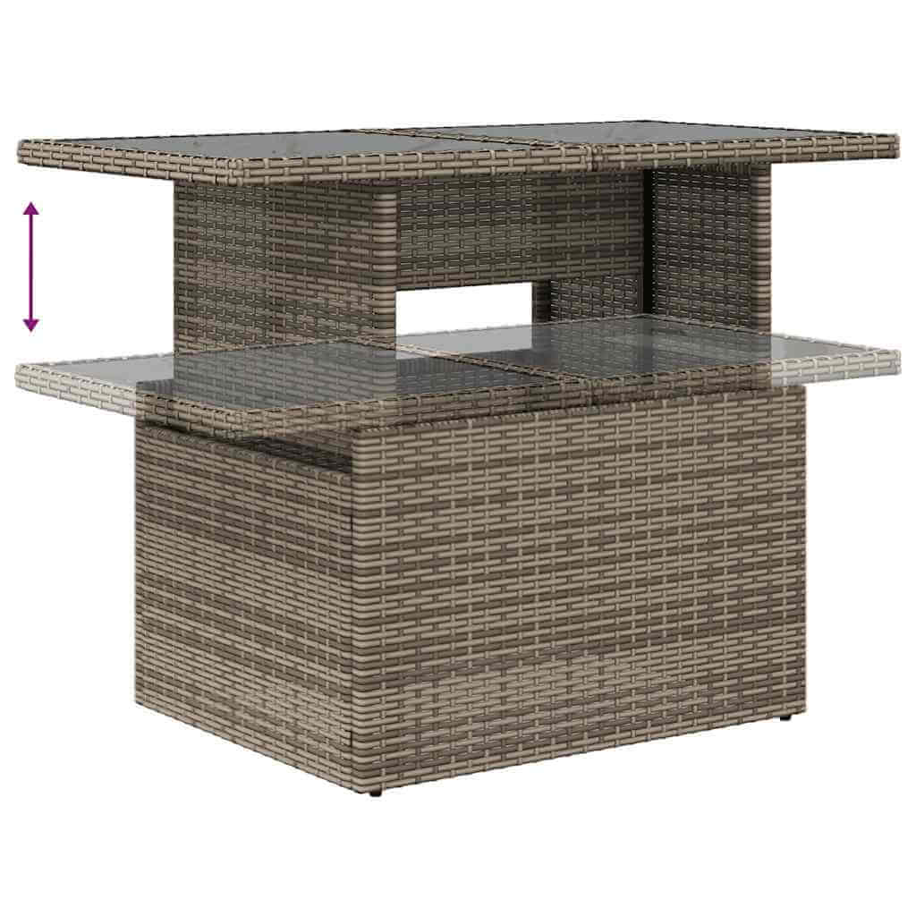 Adjustable poly rattan table from affordable garden sofa set, adding quality and luxe to your DIY patio furniture setup.