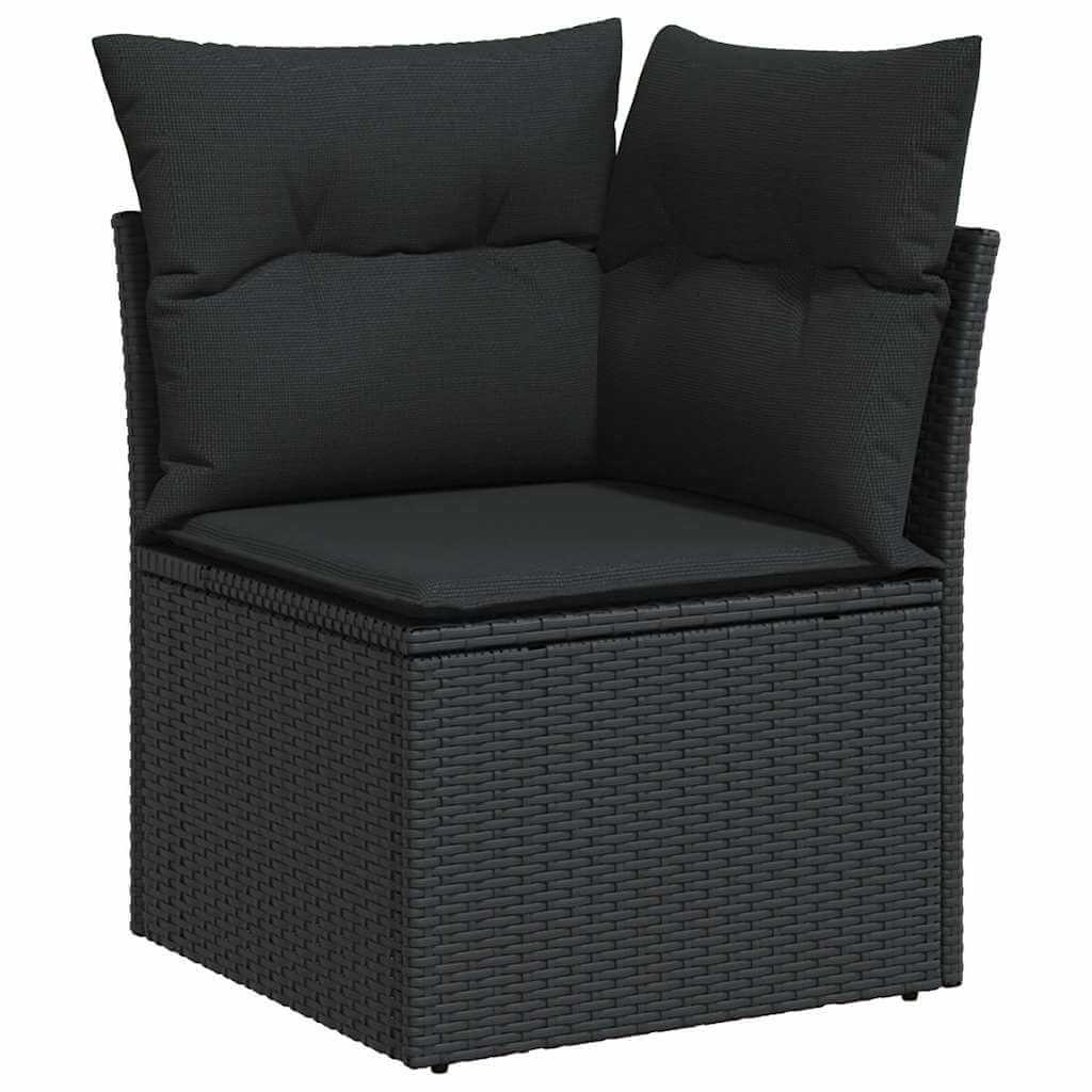 Affordable black poly rattan garden sofa piece with cushions, perfect for DIY outdoor settings, featuring quality, luxe design.