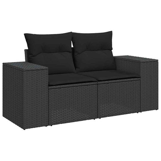 Affordable black poly rattan garden sofa set with cushions, perfect for a luxe outdoor space. Quality and DIY-friendly.