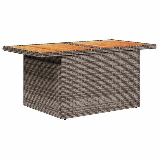 Poly rattan garden sofa table with acacia wood top, part of an affordable and luxe 10 piece set, ideal for DIY patio decor.