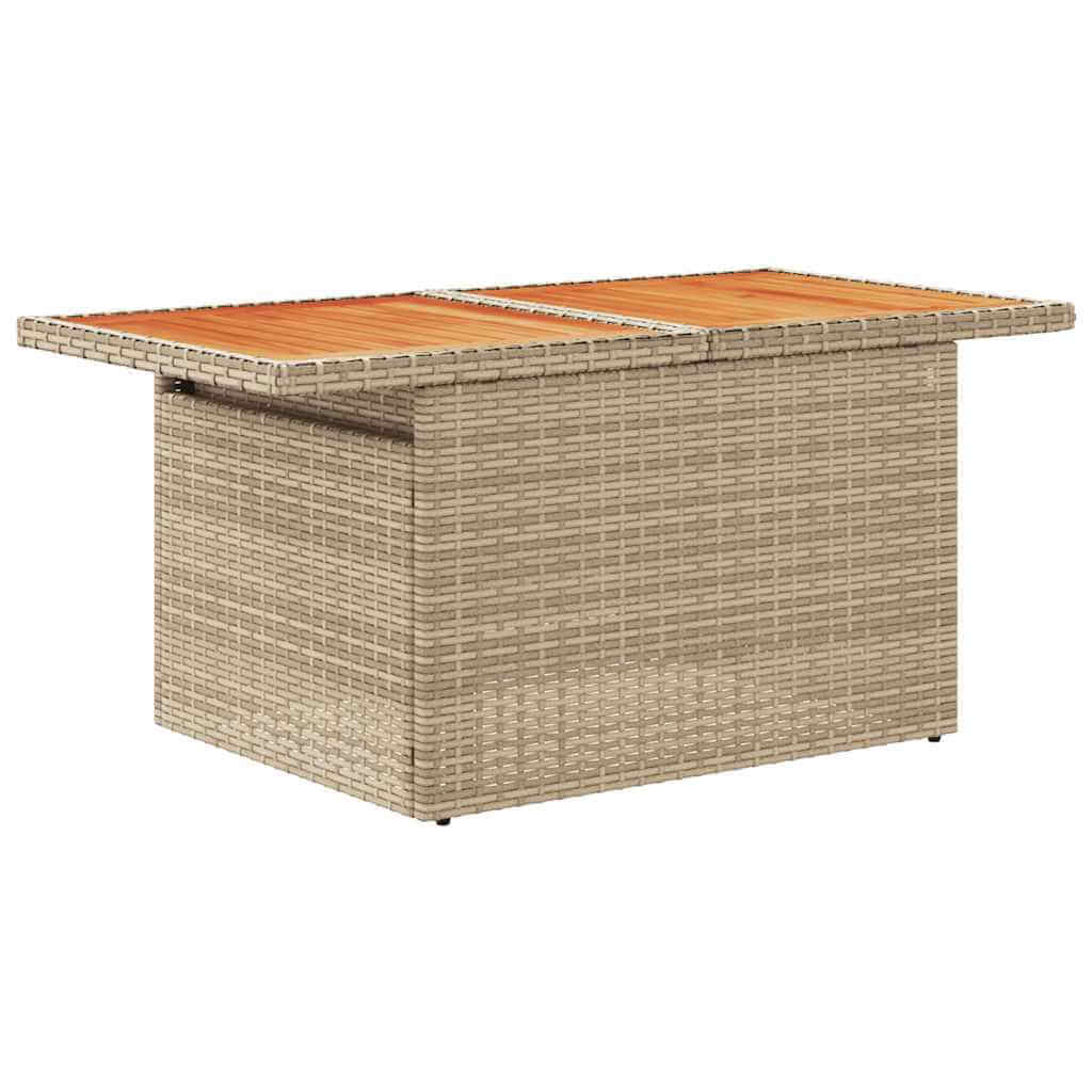 Affordable poly rattan coffee table with wooden top, perfect for stylish outdoor living spaces. Quality design for DIY enthusiasts.