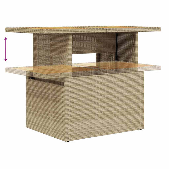 Affordable acacia and poly rattan outdoor bar table with dual levels for versatile use in patios and gardens.