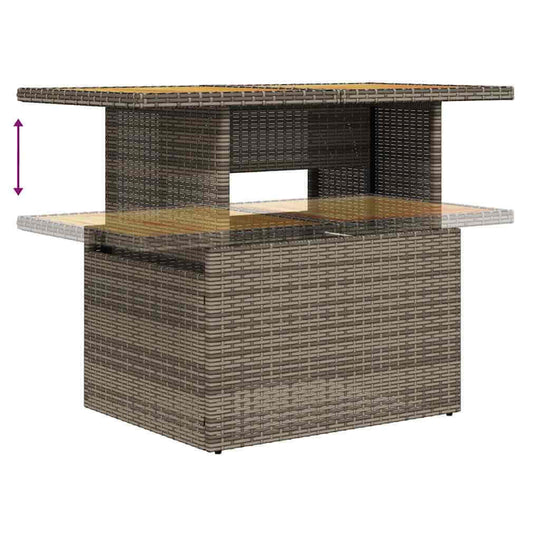 Affordable grey poly rattan garden bar table with wooden top, perfect for outdoor entertaining and DIY patio setups.