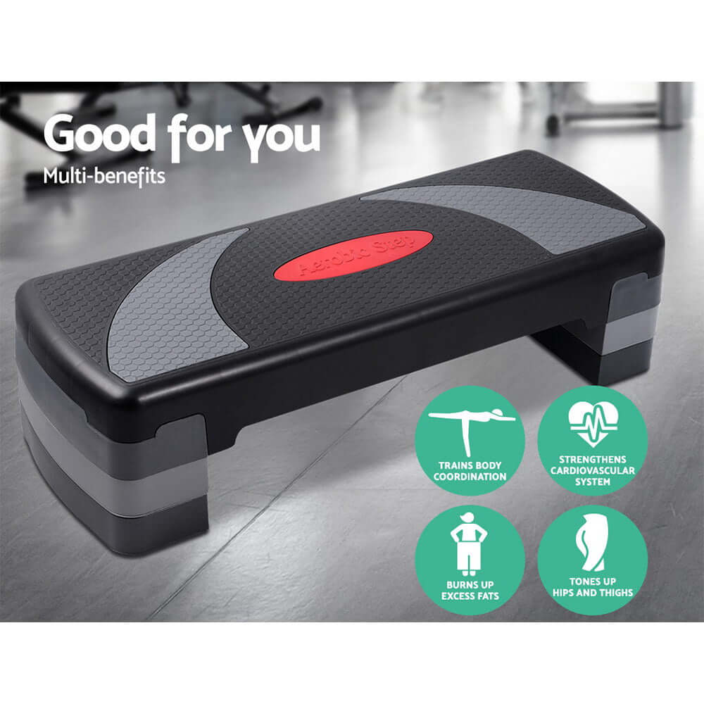 Everfit 3 Level Aerobic Step Exercise Stepper for home fitness, adjustable height, anti-slip surface, multi-benefits.