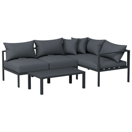 Gardeon 4-seater outdoor sofa set in charcoal, modern aluminium patio furniture, affordable luxury for your space.