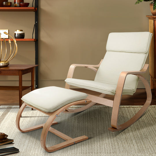 DSZ Product, feed-cond-new, feed-sl-DSZ Freight Payable, newArtiss Rocking Armchair Bentwood Frame With Foot Stool Beige - Premium Furniture > Bar Stools & Chairs > Arm Chairs & Recliners from Artiss ! Shop Online Buy Now at S & D's Value Store Family Business Best Customer ServiceDSZ Product, feed-cond-new, feed-sl-DSZ Freight Payable, new